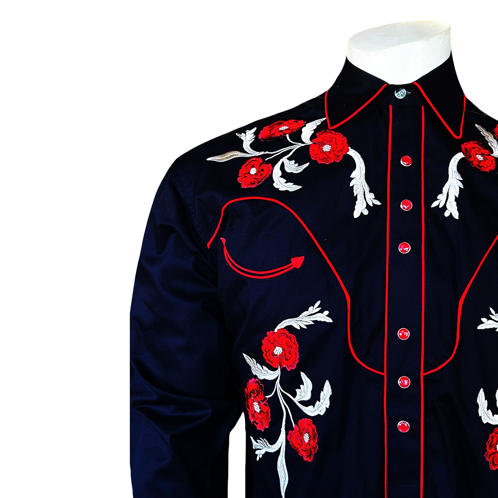 Men's Vintage Black Cascading Floral Embroidered Western Shirt