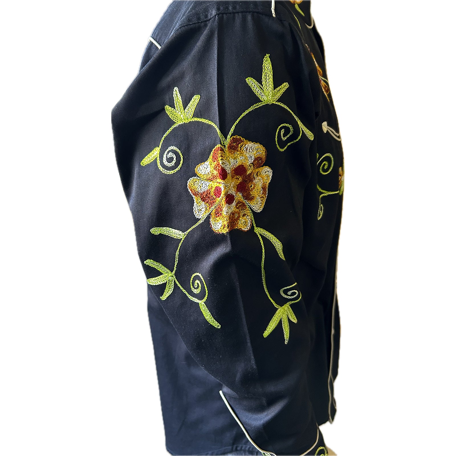 Men's Black Floral Embroidered Cotton Gabardine Western Shirt - Rockmount