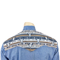 Men's Vintage 2-Tone Denim & Steer Skull Embroidered Western Shirt - Rockmount