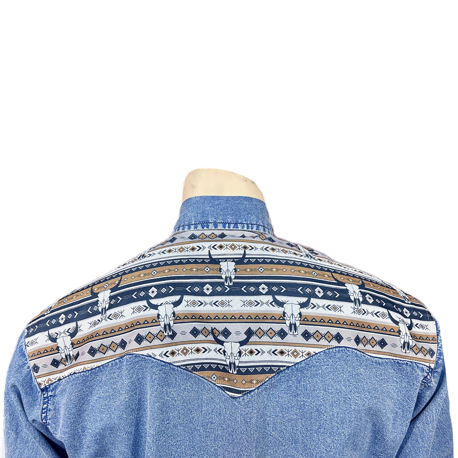 Men's Vintage 2-Tone Denim & Steer Skull Embroidered Western Shirt - Rockmount