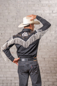 Men's Vintage Fringe Black Embroidered Western Shirt