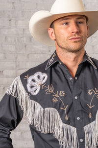 Men's Vintage Fringe Black Embroidered Western Shirt