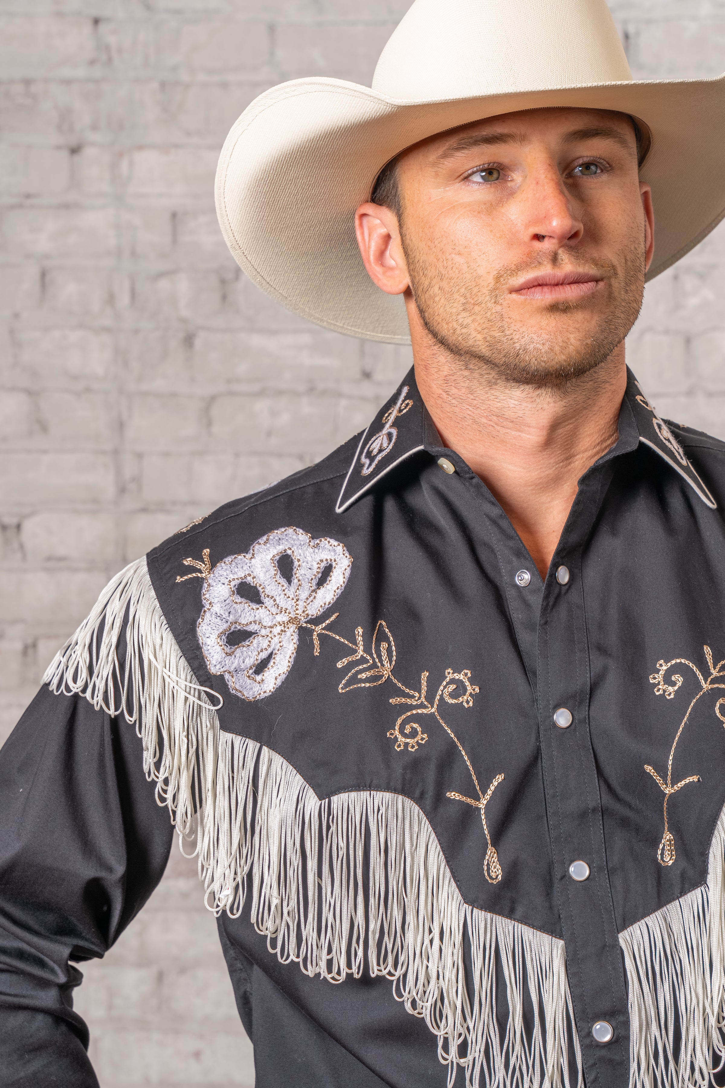 Men's Vintage Fringe Black Embroidered Western Shirt