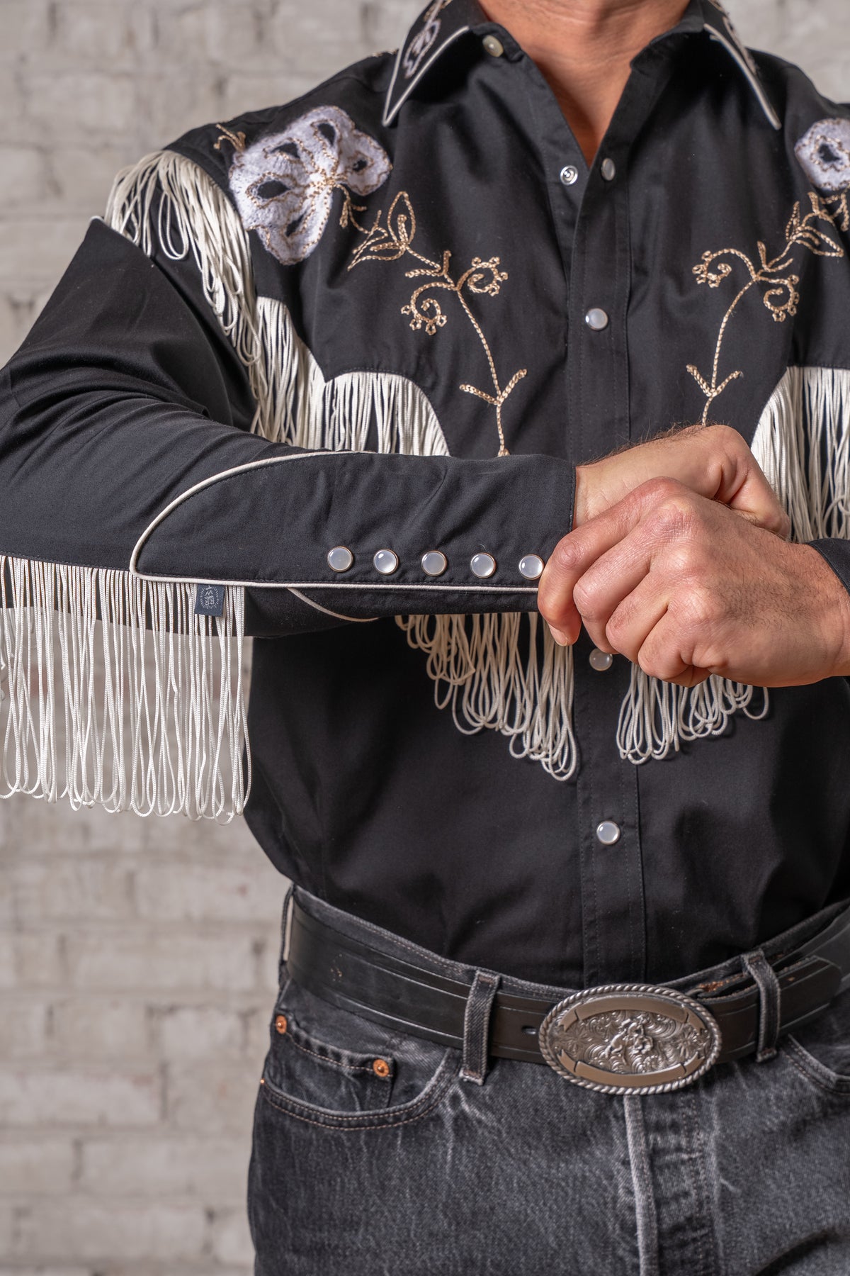 Men's Vintage Fringe Black Embroidered Western Shirt