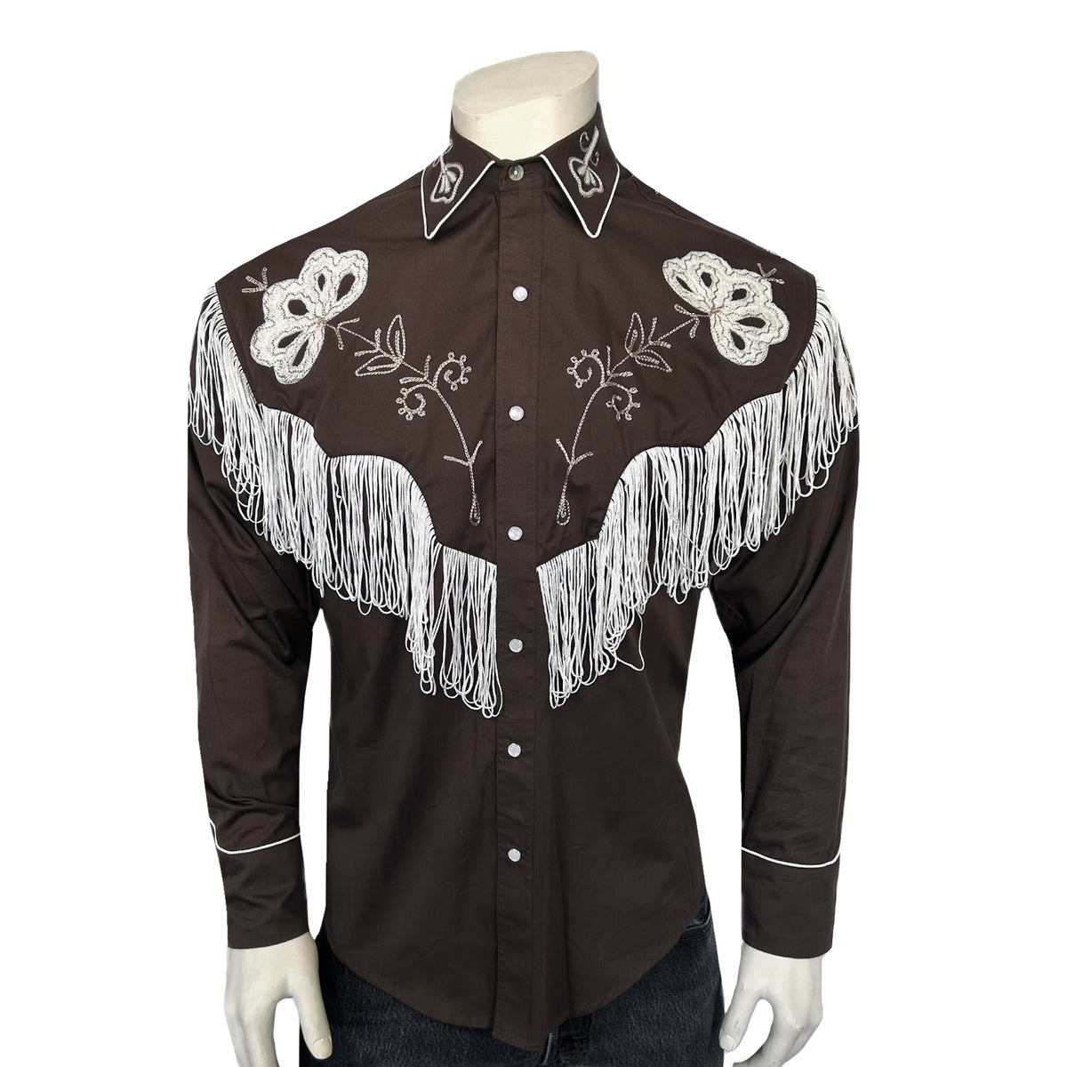 Men's Vintage Fringe Brown Embroidered Western Shirt - Rockmount
