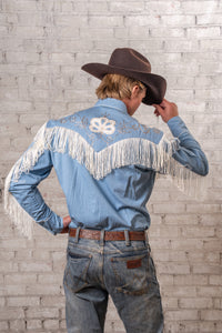 Men's Vintage Fringe Denim Embroidered Western Shirt