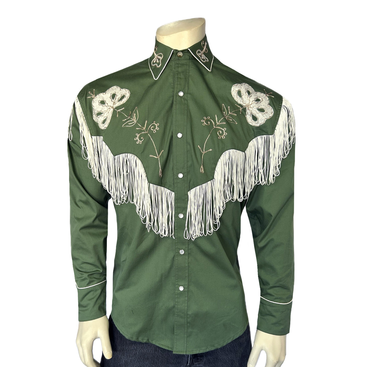 Men's Vintage Green Fringe Embroidered Western Shirt - Rockmount