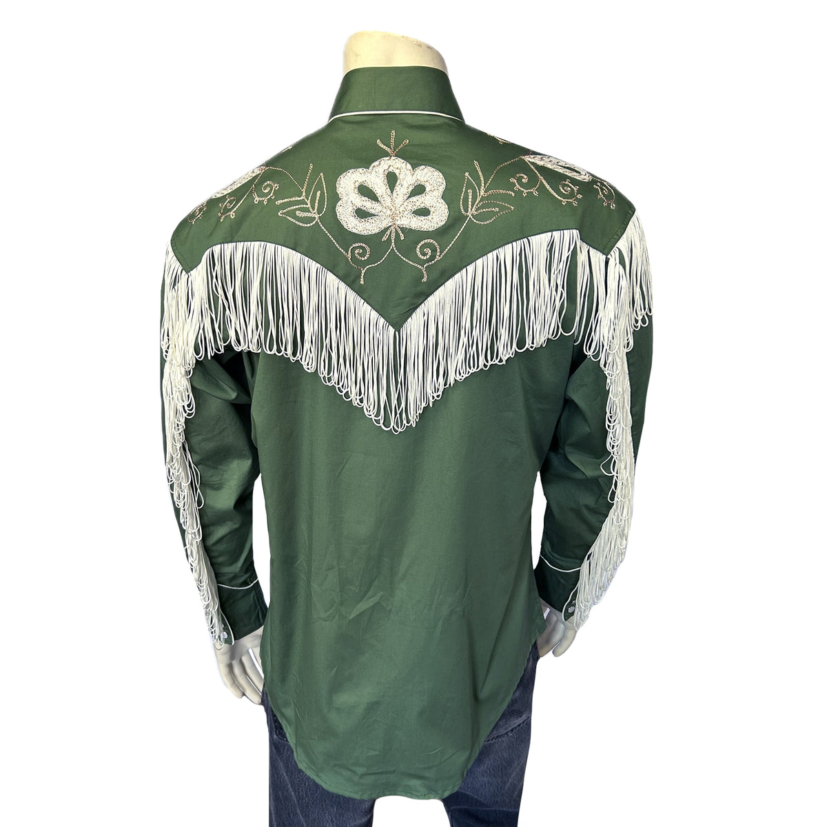 Men's Vintage Green Fringe Embroidered Western Shirt - Rockmount