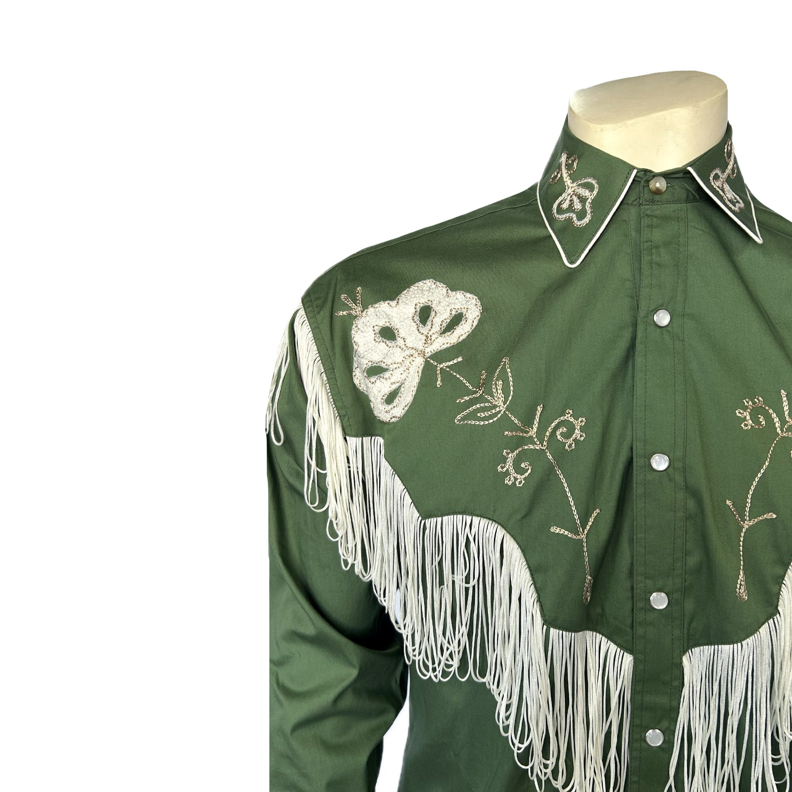 Men's Vintage Green Fringe Embroidered Western Shirt - Rockmount