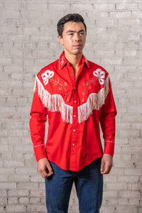 Men's Vintage Red Fringe Embroidered Western Shirt