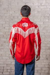 Men's Vintage Red Fringe Embroidered Western Shirt