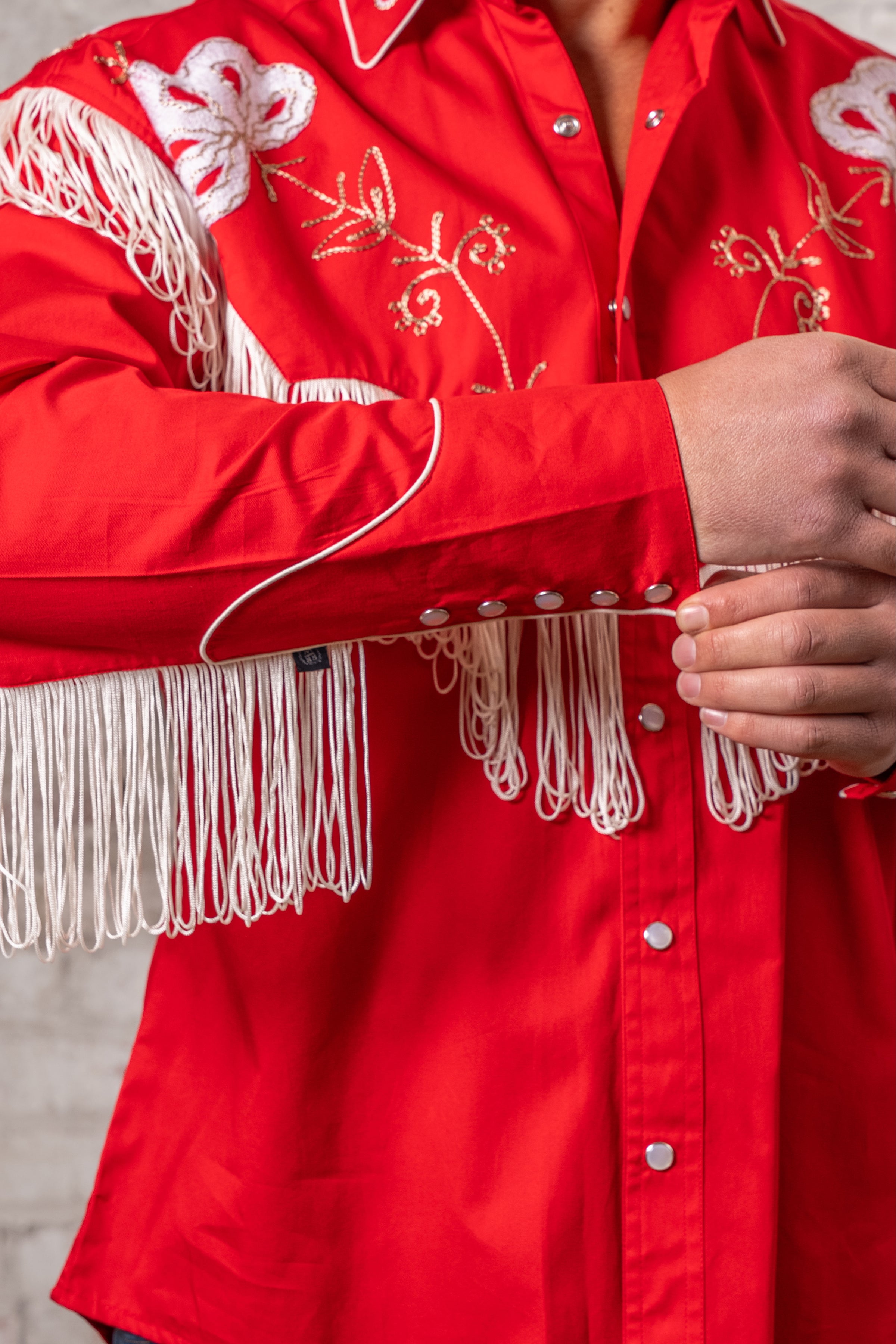 Men's Vintage Red Fringe Embroidered Western Shirt
