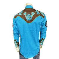 Men's Floral 2-Tone Brown & Turquoise Embroidered Western Shirt - Rockmount