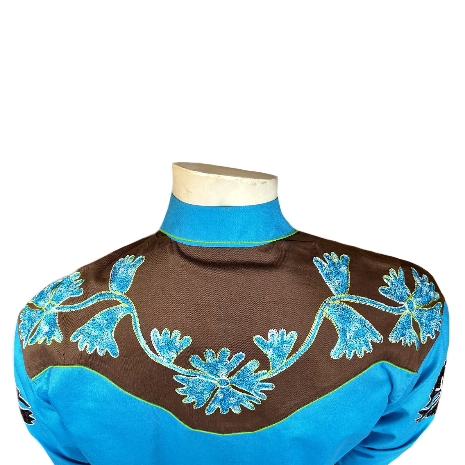 Men's Floral 2-Tone Brown & Turquoise Embroidered Western Shirt - Rockmount