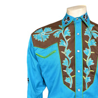 Men's Floral 2-Tone Brown & Turquoise Embroidered Western Shirt - Rockmount