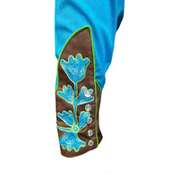 Men's Floral 2-Tone Brown & Turquoise Embroidered Western Shirt - Rockmount