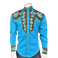 Men's Floral 2-Tone Brown & Turquoise Embroidered Western Shirt - Rockmount