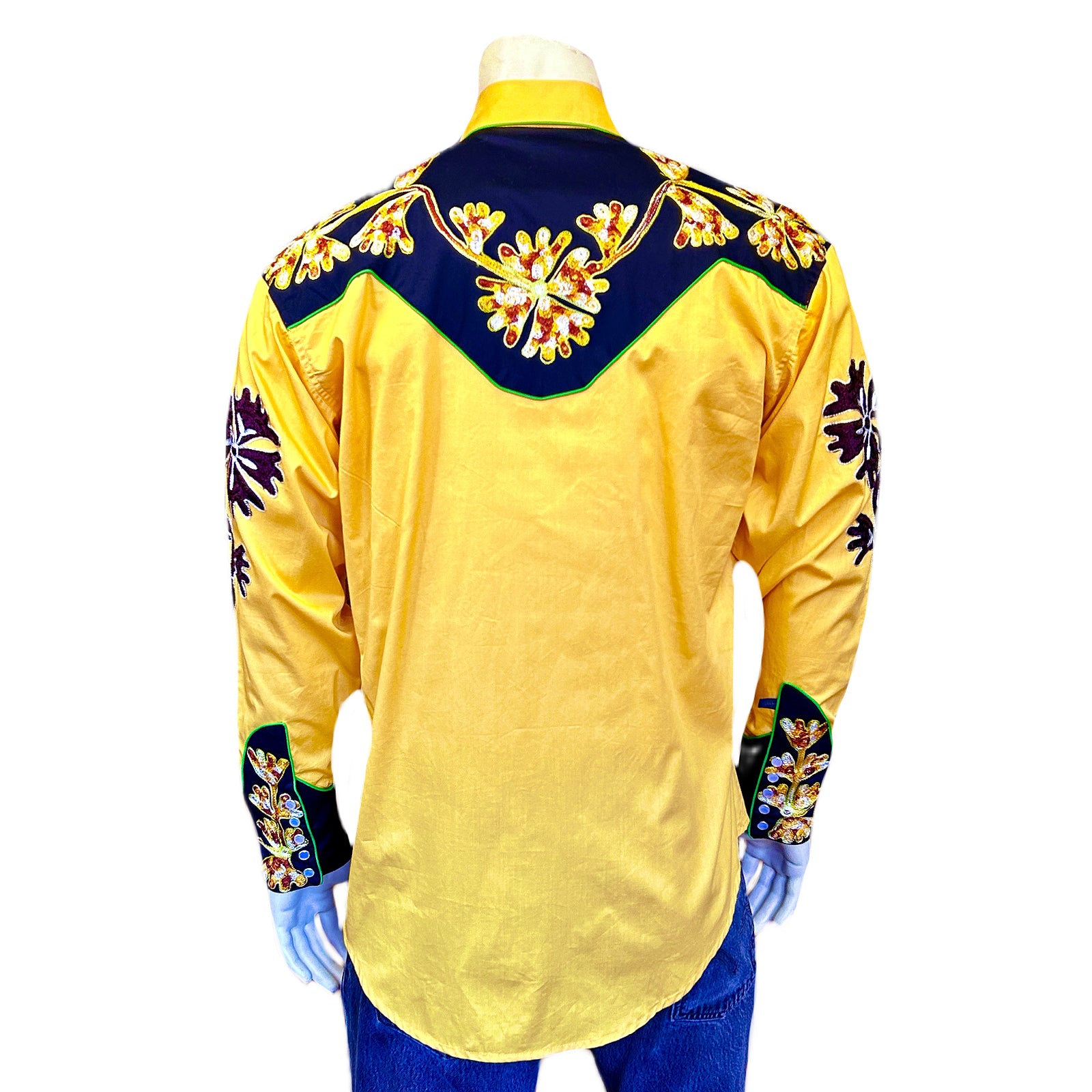 Men's Floral 2-Tone Black & Gold Embroidered Western Shirt - Rockmount