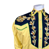 Men's Floral 2-Tone Black & Gold Embroidered Western Shirt - Rockmount