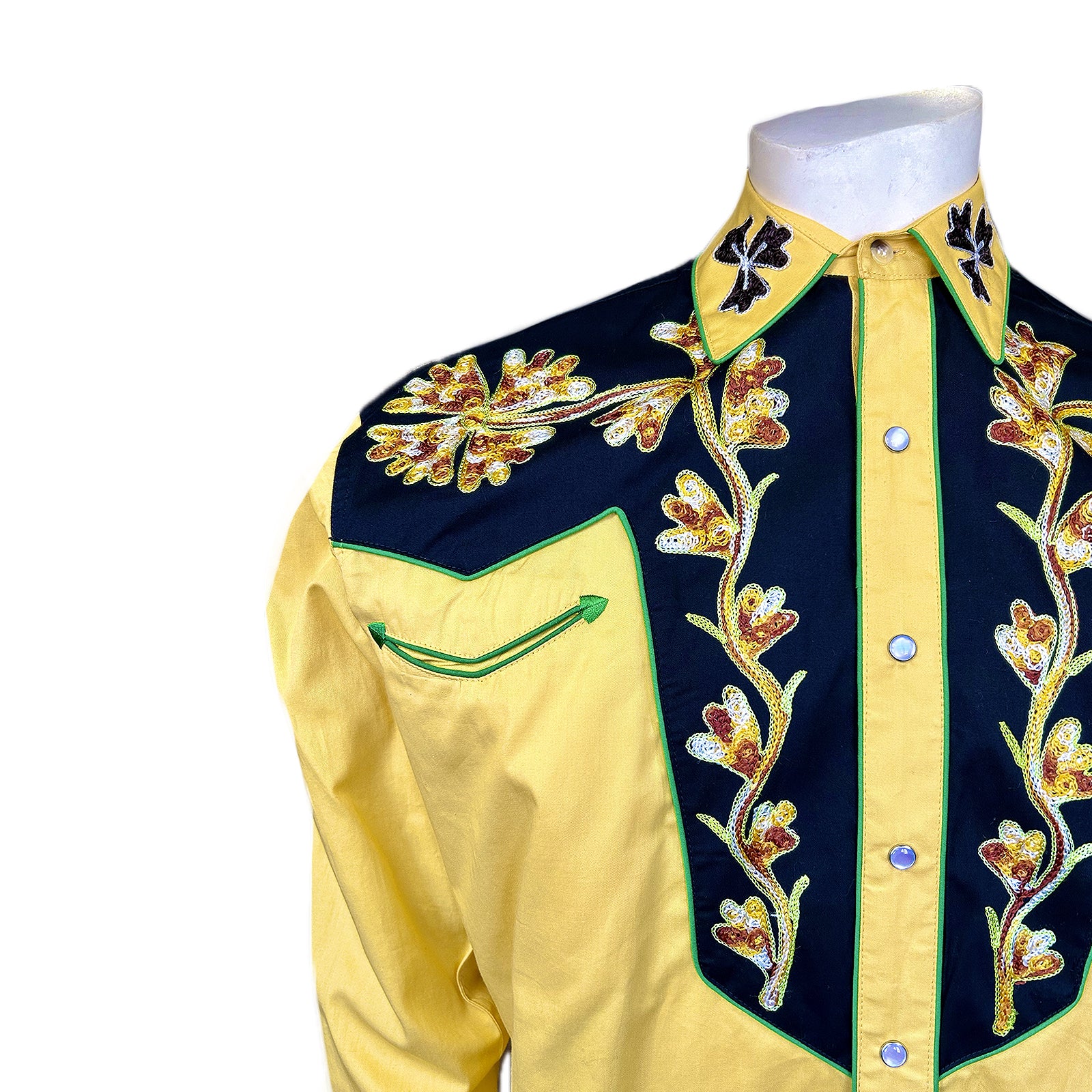 Men's Floral 2-Tone Black & Gold Embroidered Western Shirt - Rockmount