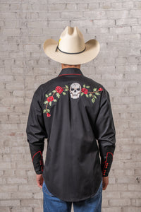Men’s Skulls & Roses Vintage Embroidered Western Shirt