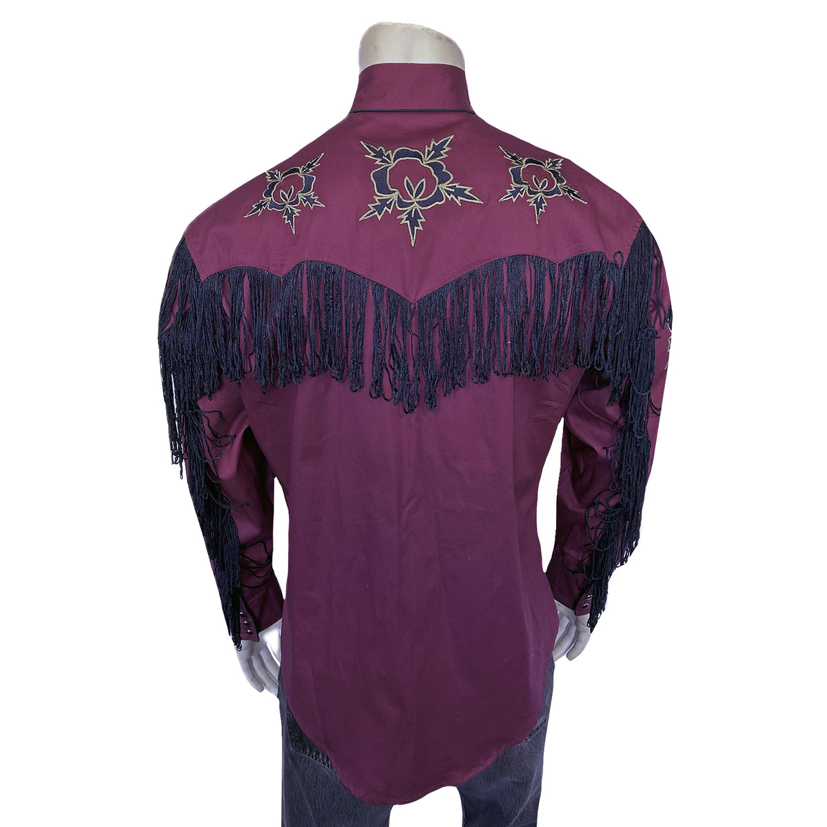 Men's Vintage Burgundy Fringe Embroidered Western Shirt