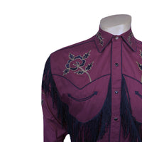 Men's Vintage Burgundy Fringe Embroidered Western Shirt