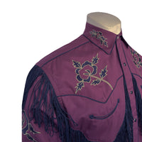 Men's Vintage Burgundy Fringe Embroidered Western Shirt