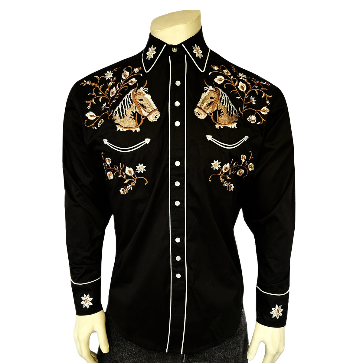 Men’s Vintage Horsehead & Floral Embroidered Western Shirt - Rockmount