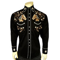 Men’s Vintage Horsehead & Floral Embroidered Western Shirt - Rockmount