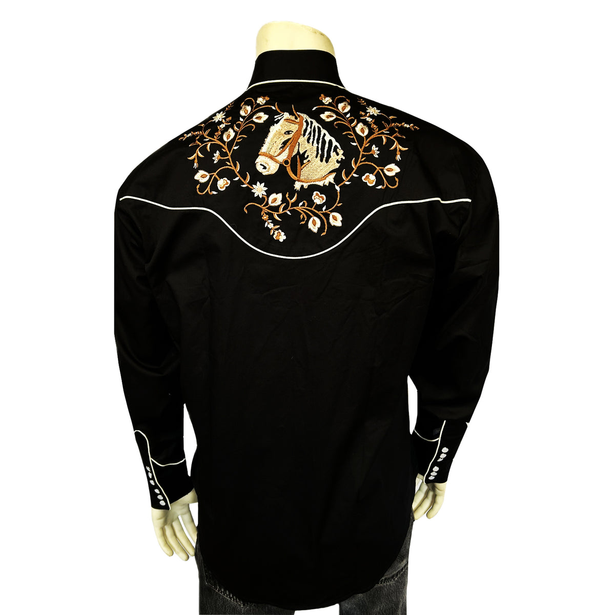 Men’s Vintage Horsehead & Floral Embroidered Western Shirt - Rockmount