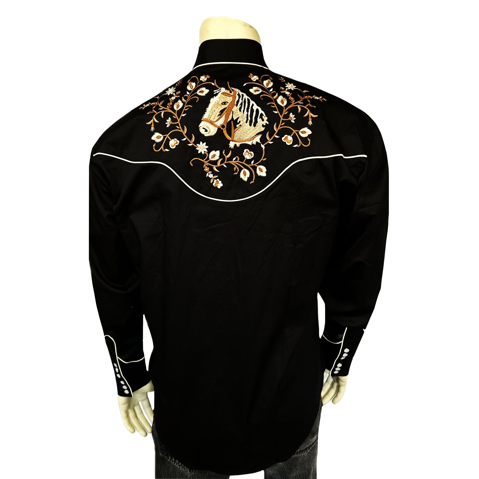 Men’s Vintage Horsehead & Floral Embroidered Western Shirt - Rockmount