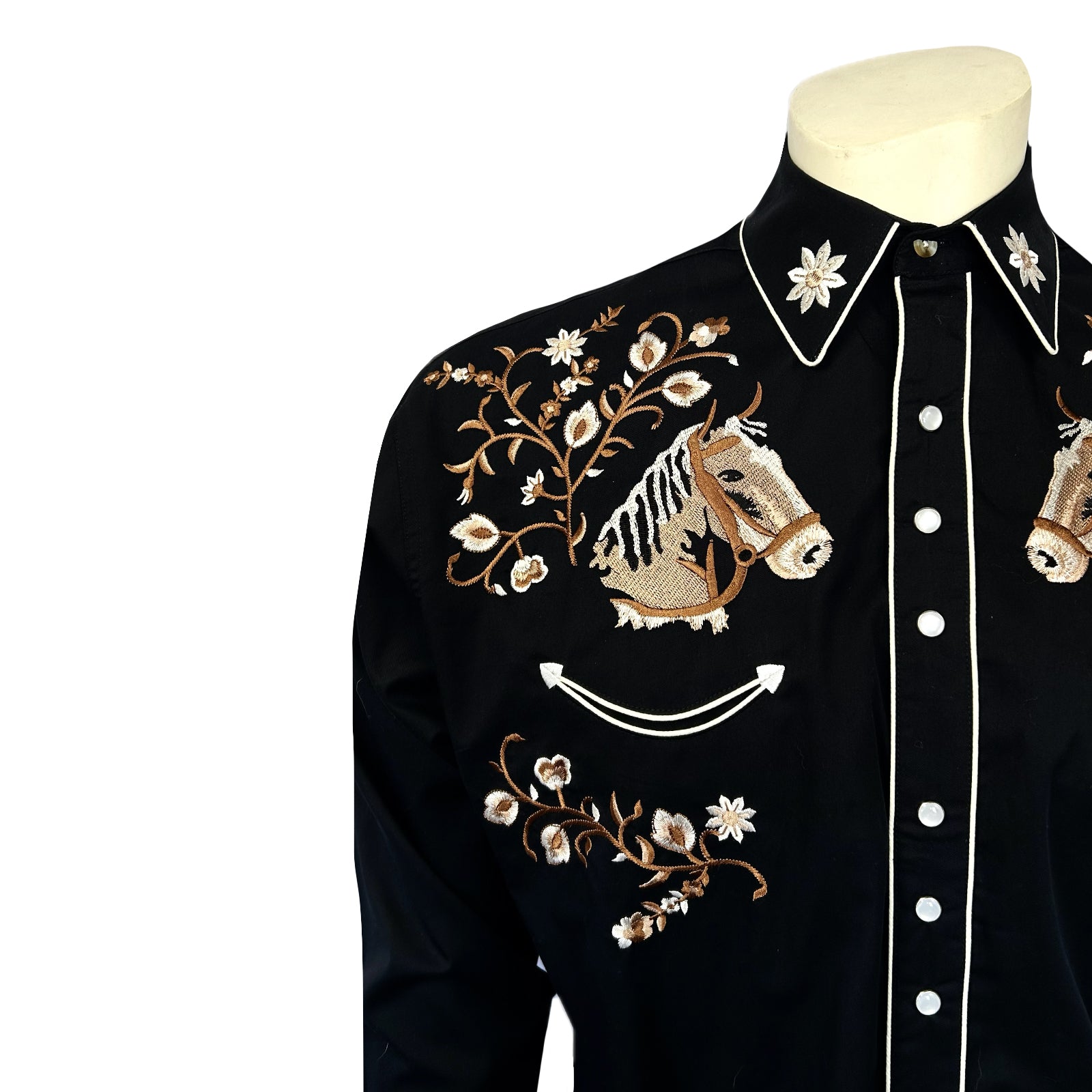 Men’s Vintage Horsehead & Floral Embroidered Western Shirt - Rockmount