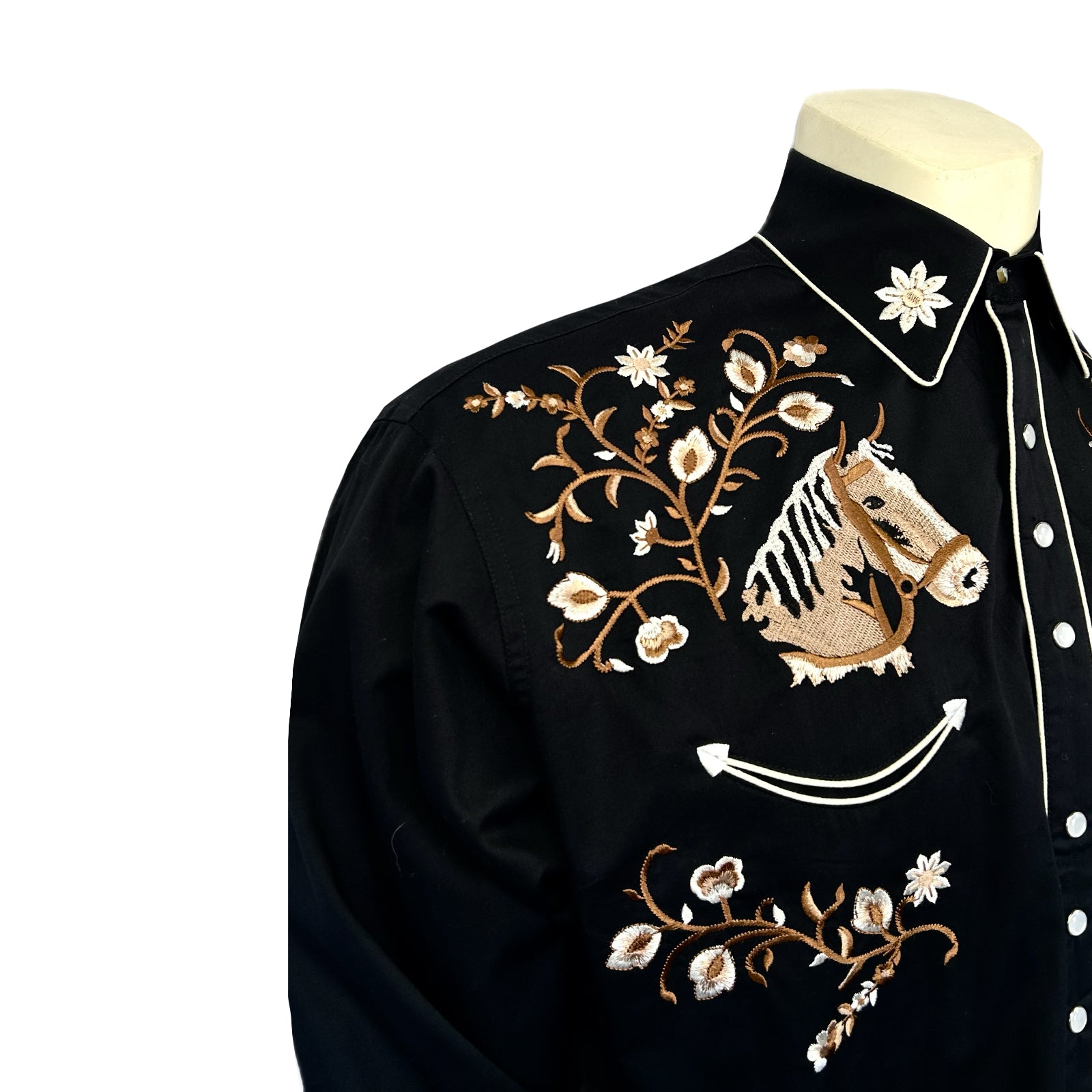 Men’s Vintage Horsehead & Floral Embroidered Western Shirt - Rockmount