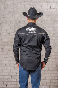 Men's Vintage Black American Bison Embroidered Western Shirt