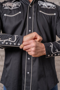 Men's Vintage Black American Bison Embroidered Western Shirt
