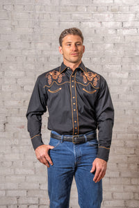Men's Black Dead Cowboy Guns Blazing Embroidered Western Shirt