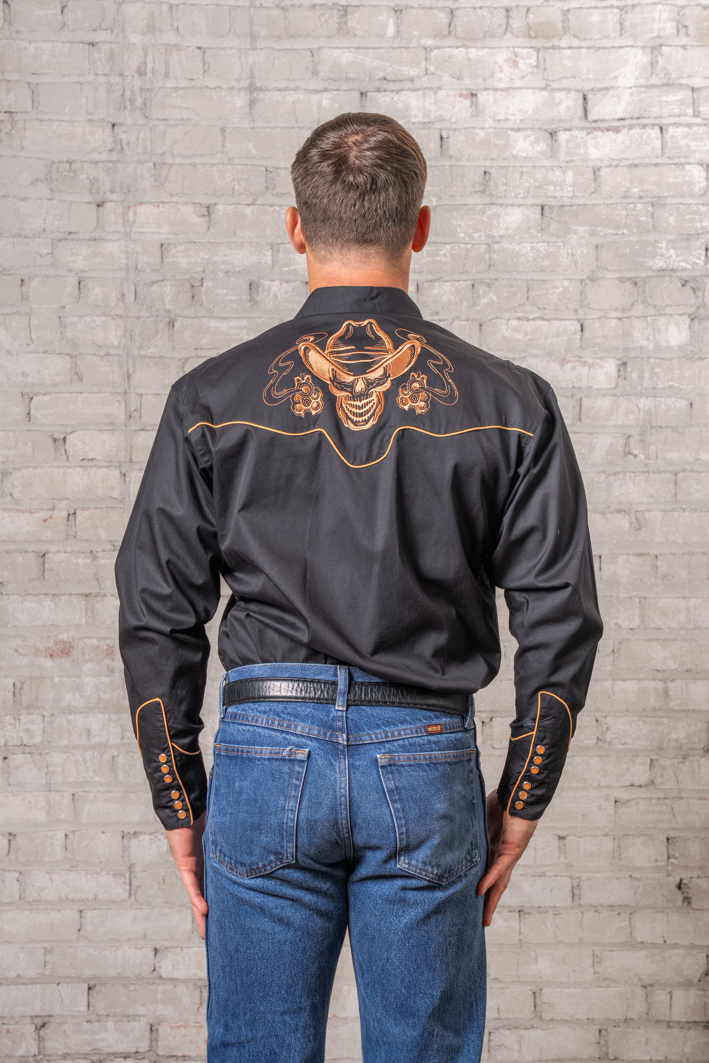 Men's Black Dead Cowboy Guns Blazing Embroidered Western Shirt