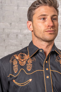 Men's Black Dead Cowboy Guns Blazing Embroidered Western Shirt
