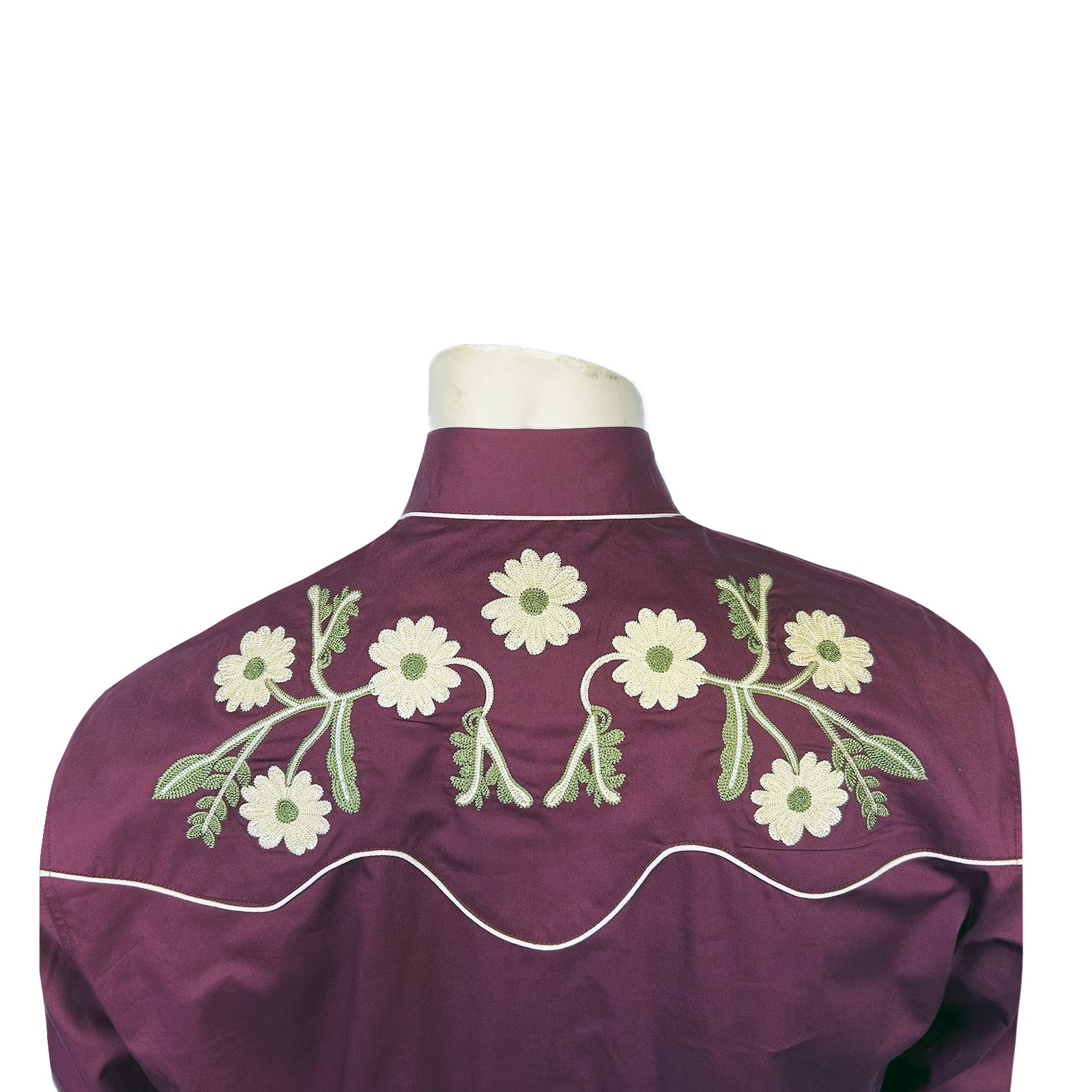 Men's Vintage Burgundy Floral Embroidered Western Shirt