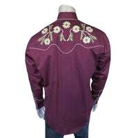 Men's Vintage Burgundy Floral Embroidered Western Shirt