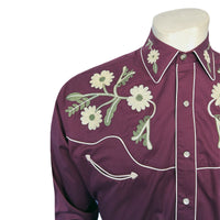 Men's Vintage Burgundy Floral Embroidered Western Shirt