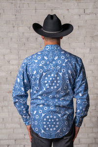 Men's Blue Bison Bandana Print Western Shirt