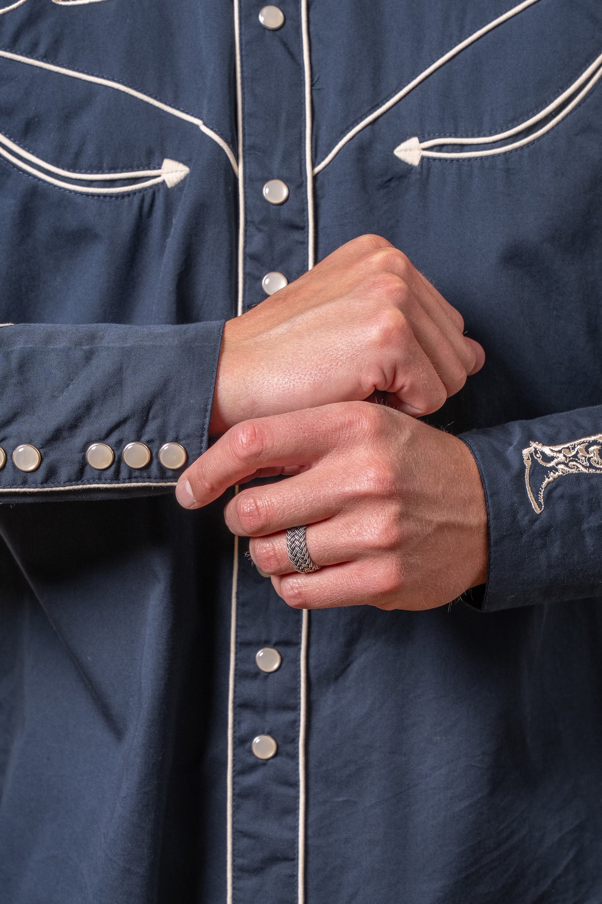 Men’s Navy Guitar, Boot & Hat Embroidered Western Shirt