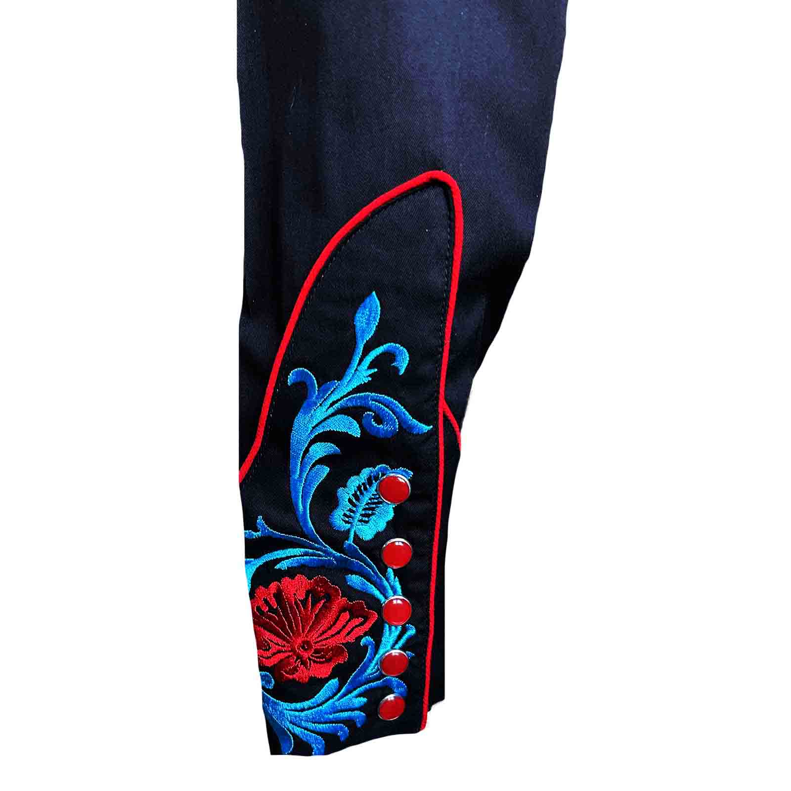 Men’s Vintage Red Floral & Turquoise Embroidered Western Shirt in Black - Rockmount