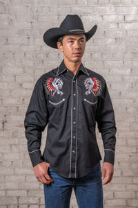 Men’s Chief Skulls Vintage Embroidered Western Shirt