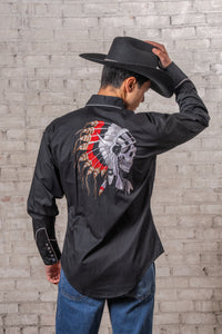 Men’s Chief Skulls Vintage Embroidered Western Shirt