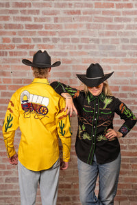 Women's Black Porter Wagoner Embroidered Western Shirt by Rockmount Ranch Wear with hand chenille embroidery