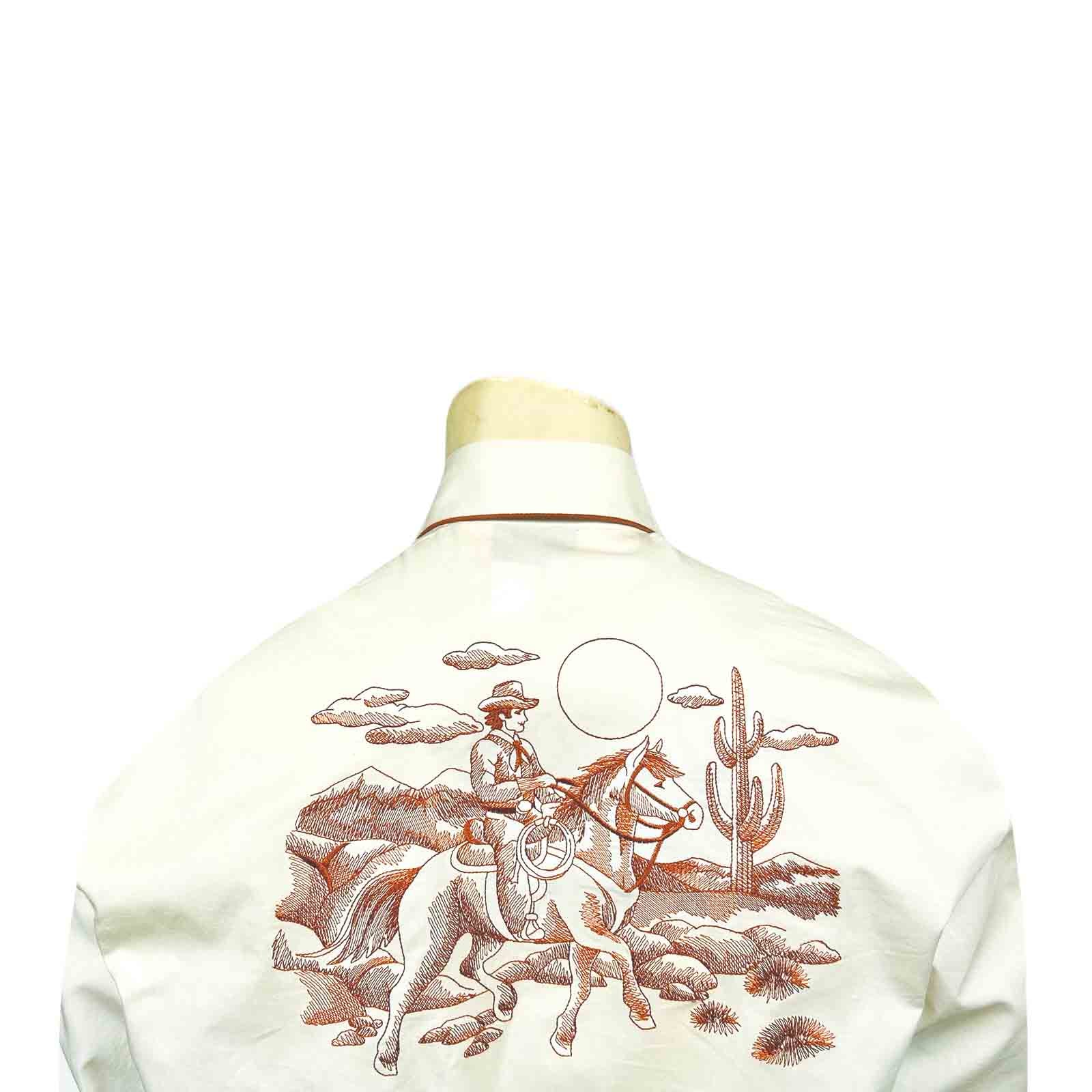 Men's Vintage Ivory Rider Embroidered Western Shirt - Rockmount