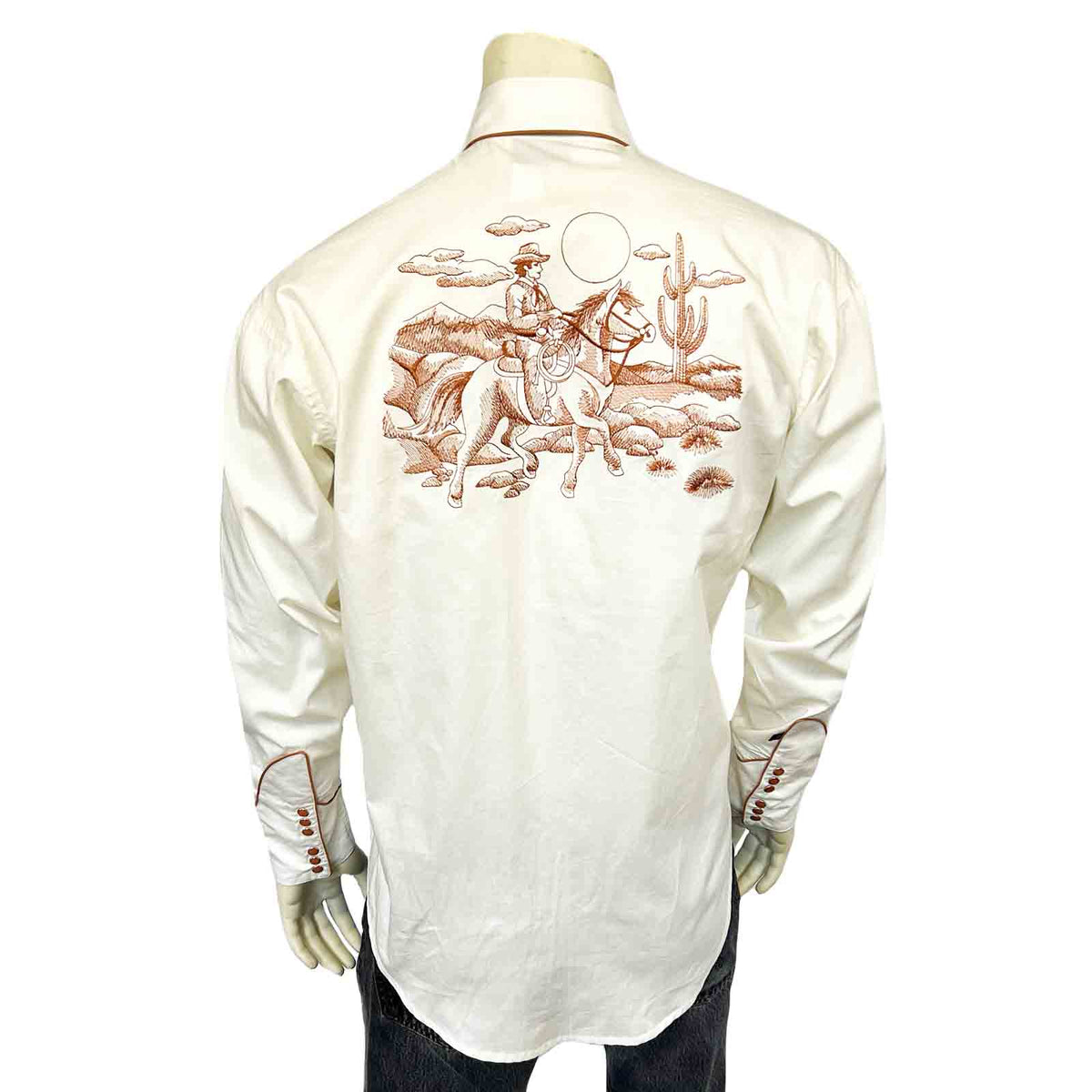 Men's Vintage Ivory Rider Embroidered Western Shirt - Rockmount